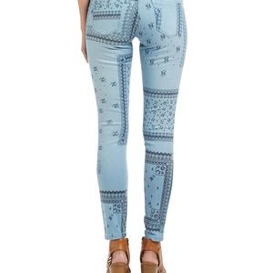 Light Blue Denim Scarf Print Skinny Jeans - Women